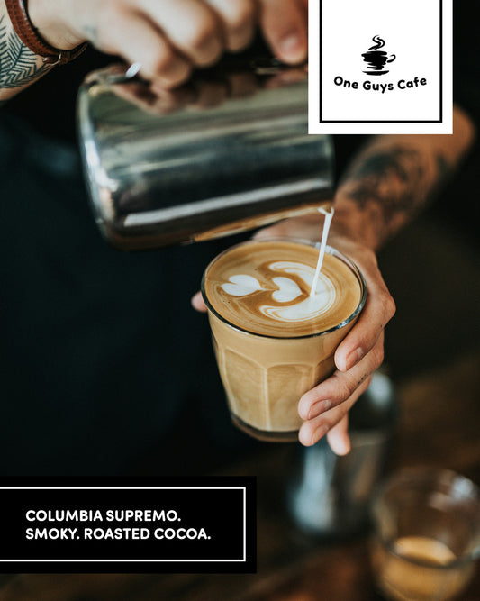 Dark roast coffee with roasted cocoa notes being prepared