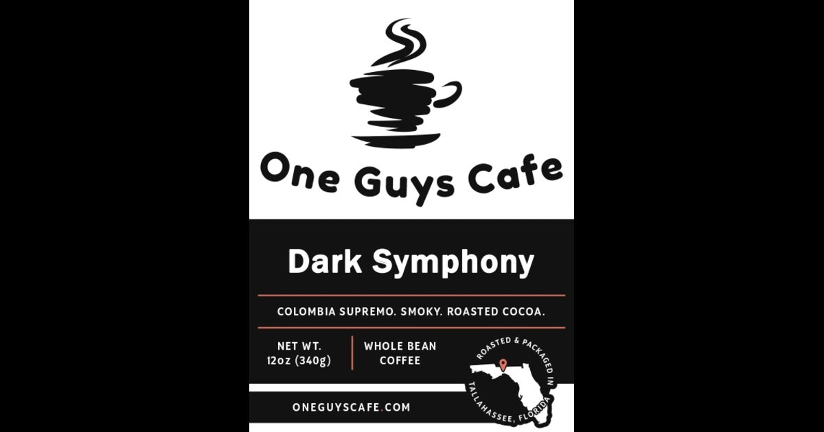 Dark Symphony dark roast whole bean and ground coffee from One Guys Cafe
